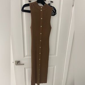 Beautiful High Neck Coffee Brown Sleeveless Sweater Dress Quality